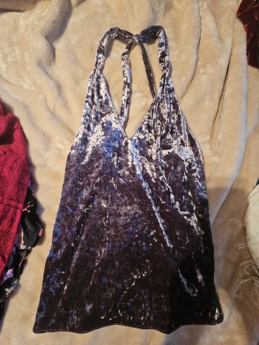 Zara Woman Silver/Plum Crushed Velour Long Tank Top - S